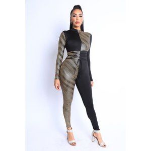 Women's Mosaic Colorblock Tie Detailed Jumpsuit Party Club Lounge Jumpsuit